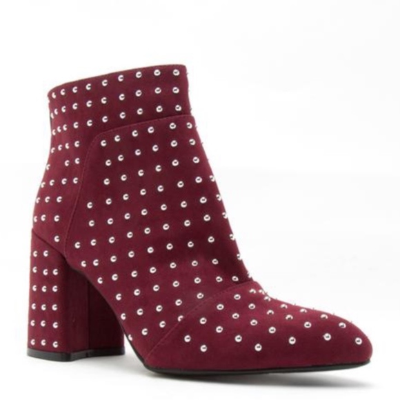 ❤ WINE AVE. SUEDE STUD ANKLE BOOTS - WINE - Picture 4 of 6